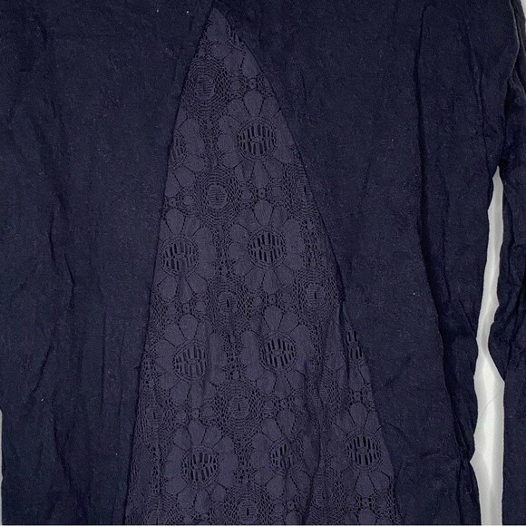 See U Soon Sweater Navy Blue Lace Back Crew Neck Knit Cozy Comfortable Soft - Picture 5 of 7
